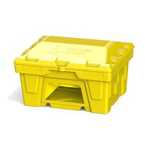 Ящик с крышкой и дозатором, 500 л, для песка, соли, реагентов, цвет жёлтый