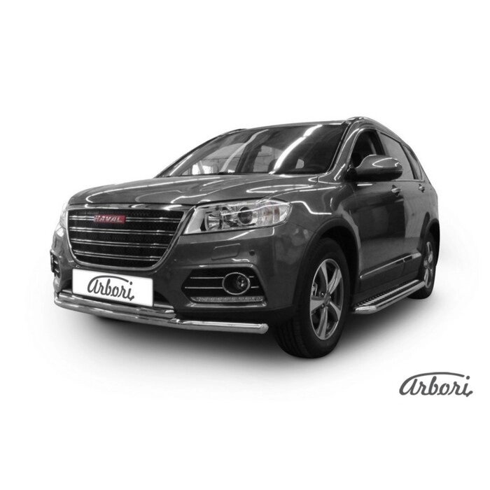 Защита переднего бампера Arbori d57+d42 двойная HAVAL H6 2014- от компании Интернет-гипермаркет «MALL24» - фото 1