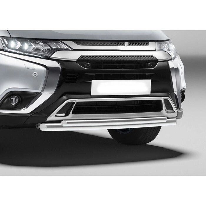 Защита переднего бампера d57+d42 Rival для Mitsubishi Outlander III рестайлинг 2015-2018 2018-н. в., нерж. сталь, от компании Интернет-гипермаркет «MALL24» - фото 1