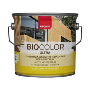 Защитный декоративный состав для древесины NEOMID BioColor ULTRA тик глянцевый 2,7л