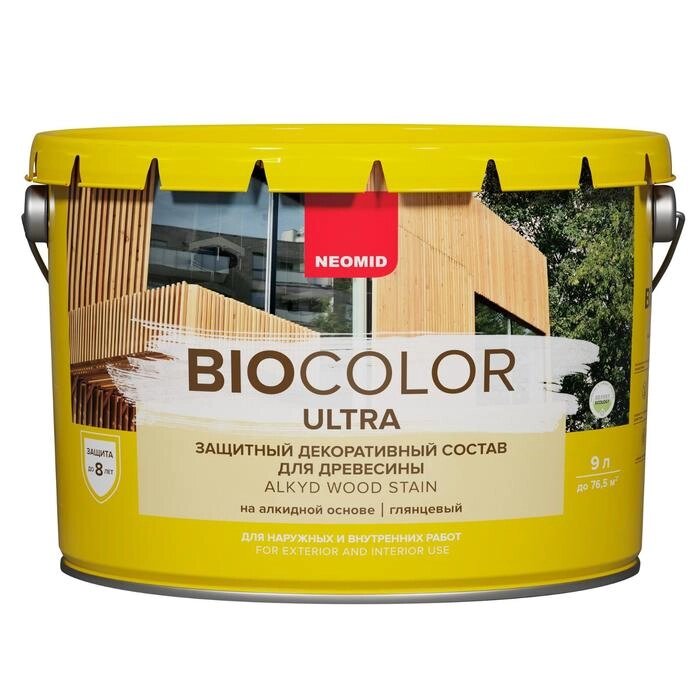 Защитный декоративный состав для древесины NEOMID BioColor ULTRA тик глянцевый 9л от компании Интернет-гипермаркет «MALL24» - фото 1