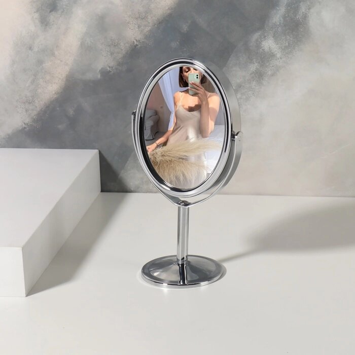 Зеркало на ножке, двустороннее, с увеличением, зеркальная поверхность 8  9,5 см, цвет серебряный от компании Интернет-гипермаркет «MALL24» - фото 1