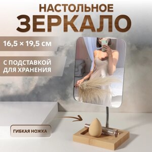 Зеркало с подставкой для хранения, на гибкой ножке, зеркальная поверхность 16,5 х 19,5 см, цвет коричневый/серебристый