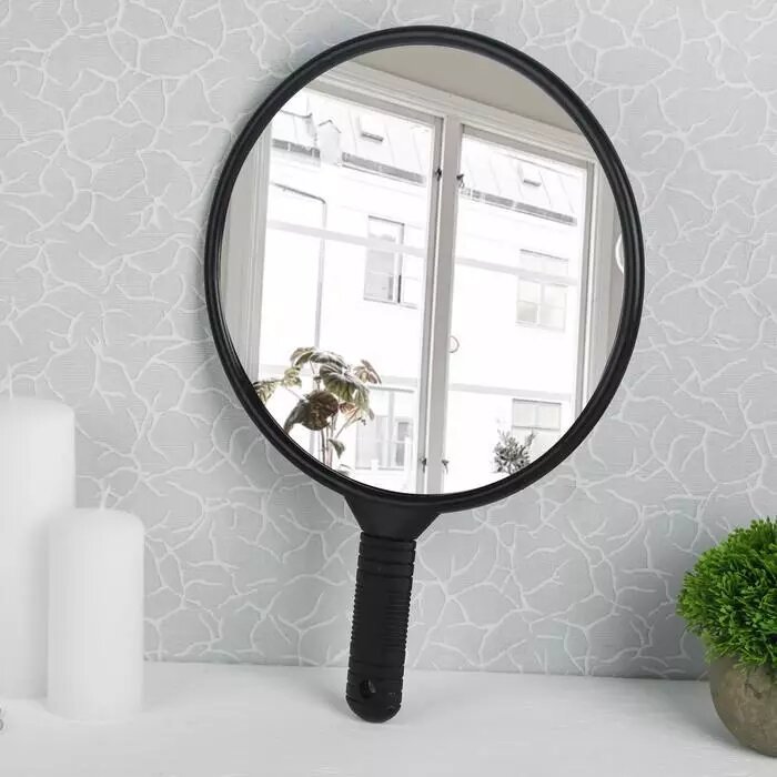 Зеркало с ручкой, d зеркальной поверхности 24,5 см, цвет чёрный от компании Интернет-гипермаркет «MALL24» - фото 1
