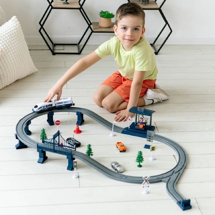 Железная дорога для детей "Мой город", 63 предмета, синяя от компании Интернет-гипермаркет «MALL24» - фото 1