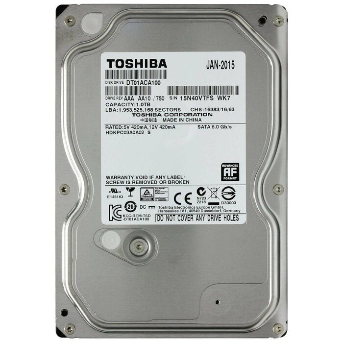 Жесткий диск Toshiba SATA-III 1TB DT01ACA100 (7200rpm) 32Mb 3.5" от компании Интернет-гипермаркет «MALL24» - фото 1