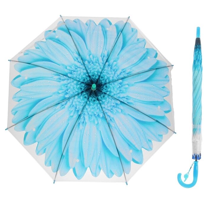 Зонт-трость "Гербера", полуавтоматический, со свистком, R=41см, цвет голубой от компании Интернет-гипермаркет «MALL24» - фото 1