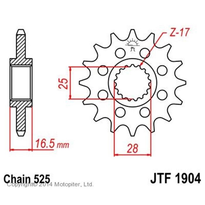 Звезда передняя, ведущая, для мотоцикла, стальная JTF1904 от компании Интернет-гипермаркет «MALL24» - фото 1