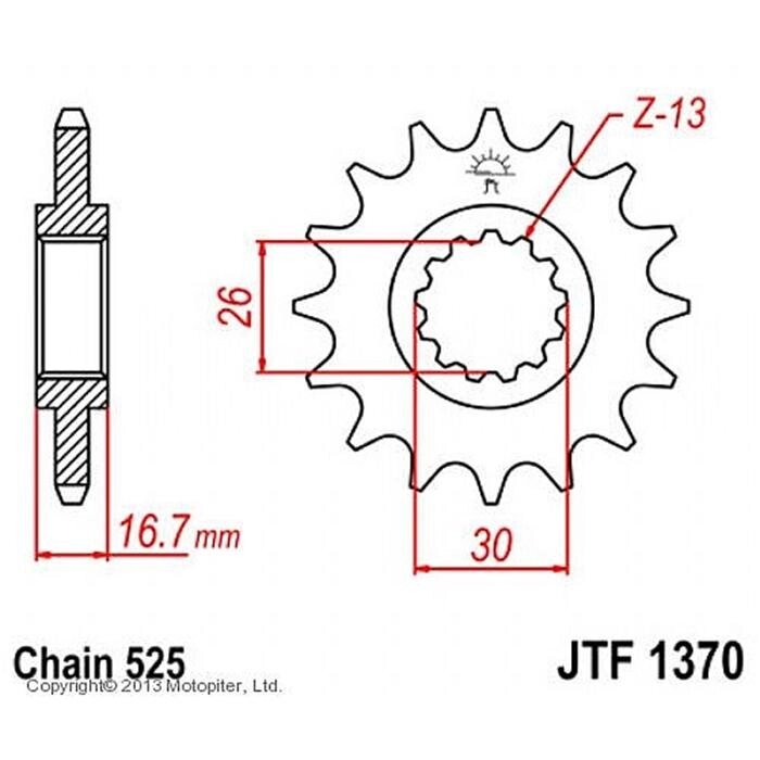 Звезда передняя, ведущая JTF1370, стальная от компании Интернет-гипермаркет «MALL24» - фото 1