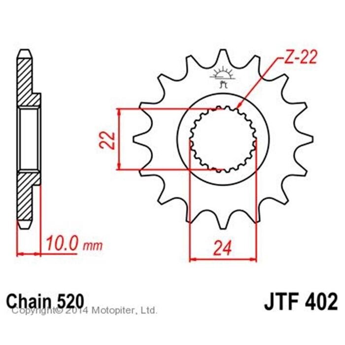 Звезда передняя, ведущая, JTF402 для мотоцикла, стальная от компании Интернет-гипермаркет «MALL24» - фото 1