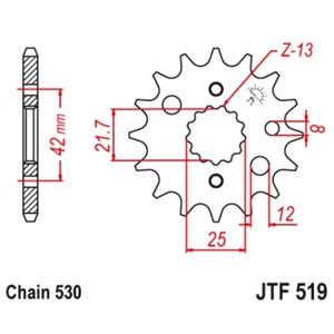 Звезда передняя (ведущая) JTF519 для мотоцикла, стальная