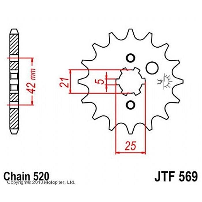 Звезда передняя, ведущая, JTF569 для мотоцикла, стальная от компании Интернет-гипермаркет «MALL24» - фото 1