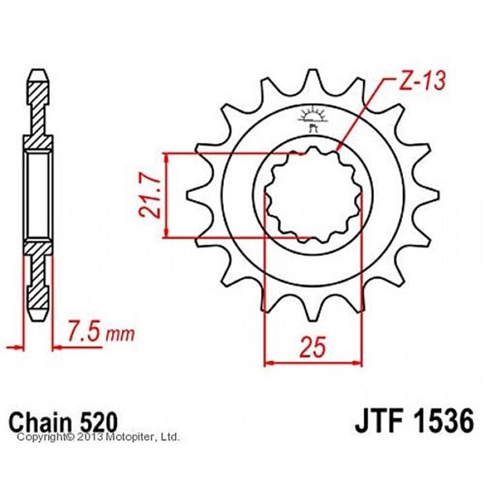 Звезда ведущая JTF1536-14, JT sprockets от компании Интернет-гипермаркет «MALL24» - фото 1