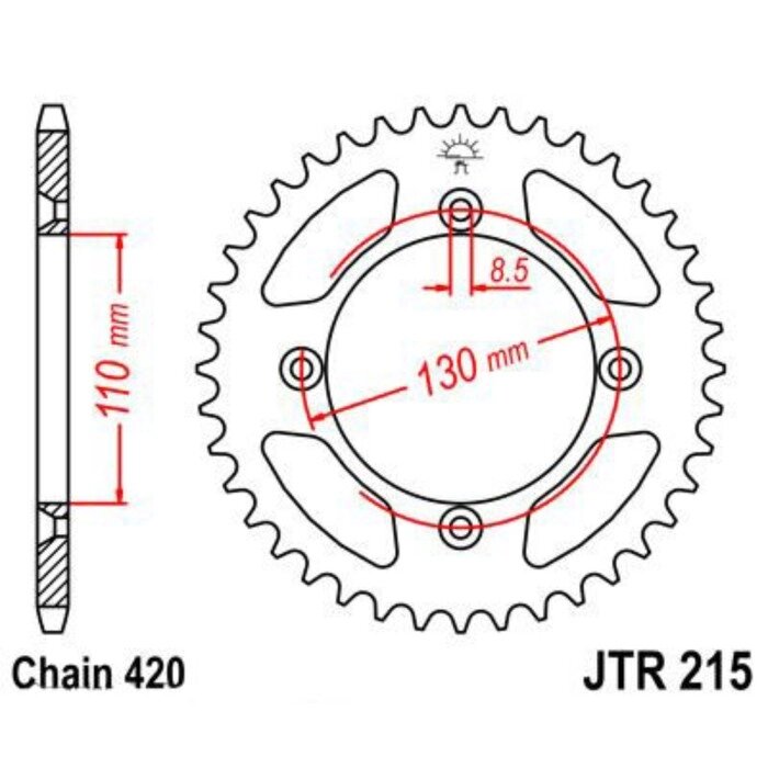 Звезда задняя ведомая для мотоцикла JTR215 от компании Интернет-гипермаркет «MALL24» - фото 1