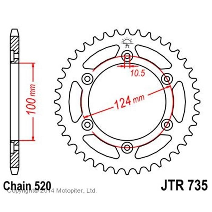 Звезда задняя, ведомая, для мотоцикла JTR735 от компании Интернет-гипермаркет «MALL24» - фото 1