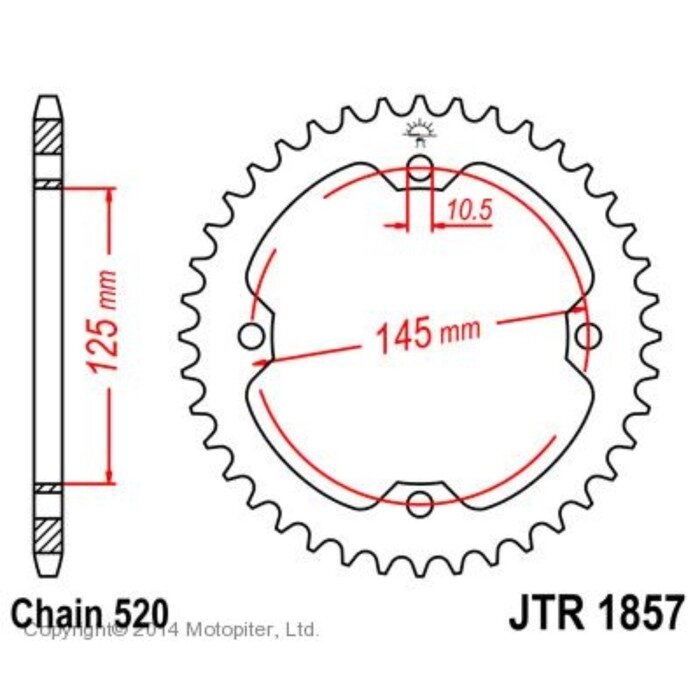 Звезда задняя, ведомая, JTR1857 для мотоцикла стальная от компании Интернет-гипермаркет «MALL24» - фото 1