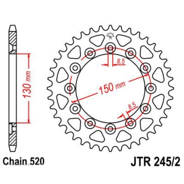 Звезда задняя, ведомая JTR245/2 стальная от компании Интернет-гипермаркет «MALL24» - фото 1