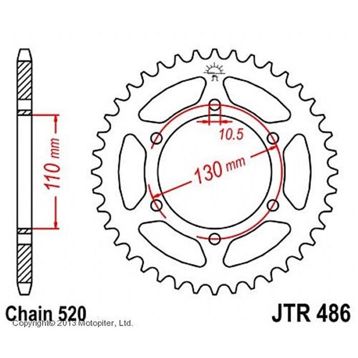 Звезда задняя (ведомая) JTR486 для мотоцикла стальная от компании Интернет-гипермаркет «MALL24» - фото 1