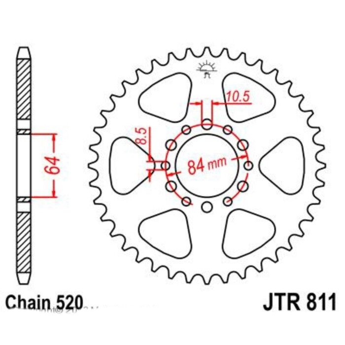 Звезда задняя, ведомая JTR811 стальная от компании Интернет-гипермаркет «MALL24» - фото 1