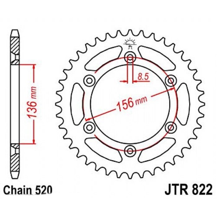 Звезда задняя, ведомая JTR822 стальная от компании Интернет-гипермаркет «MALL24» - фото 1