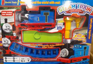 Детская игрушка железная дорога 9 деталей "Паровозик Томас и друзья" Thomas 333-3 дым, свет, звук