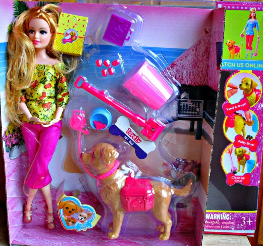 Детская кукла шарнирная барби с собачкой (питомца можно кормить) от компании Интернет магазин детских игрушек Ny-pogodi. by - фото 1