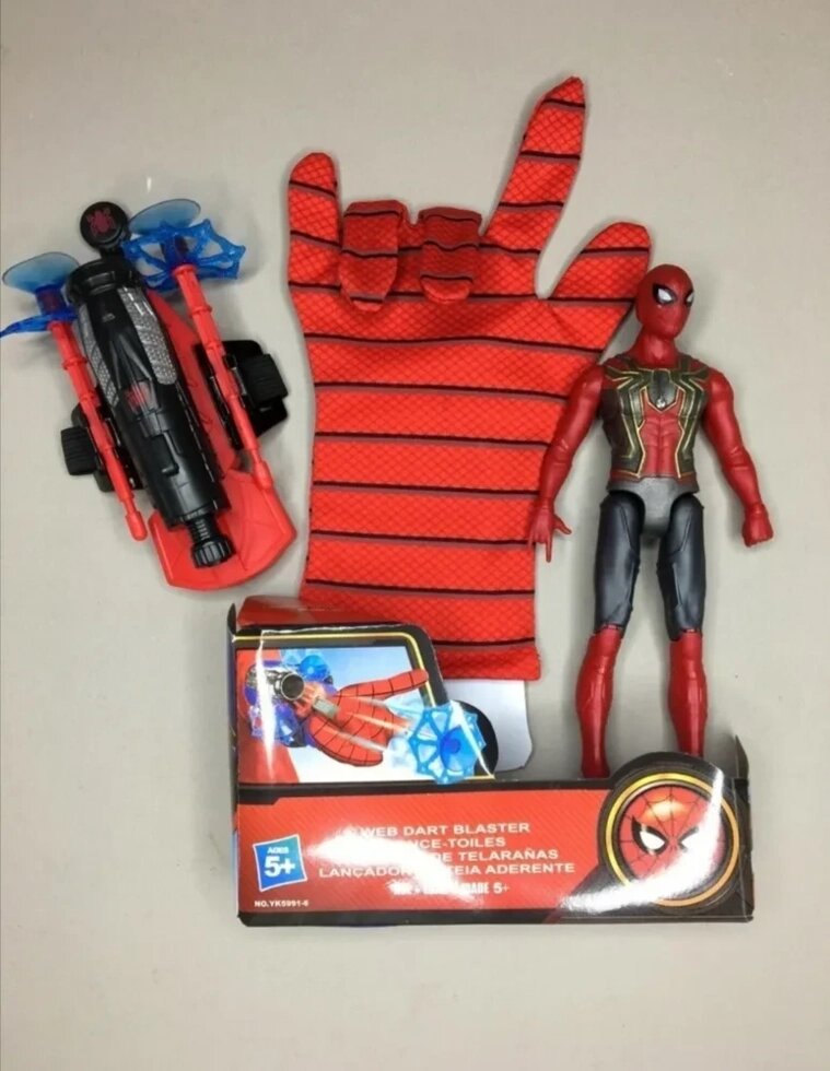 Детская перчатка человека паука Spider man с паутиной и фигурка человек паук свет BJ0016 от компании Интернет магазин детских игрушек Ny-pogodi. by - фото 1