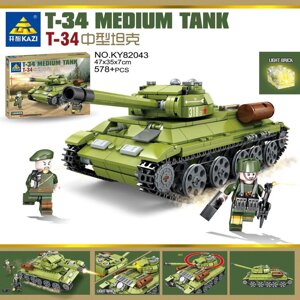 Детский конструктор Танк Т-34 (medium tank T-34) со светом, аналог Лего lego Kazi 82043