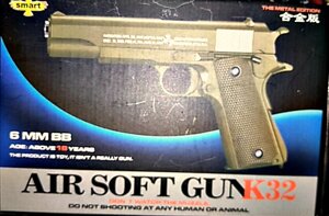 Детский металлический пневматический пистолет AIR SOFT GUN K32