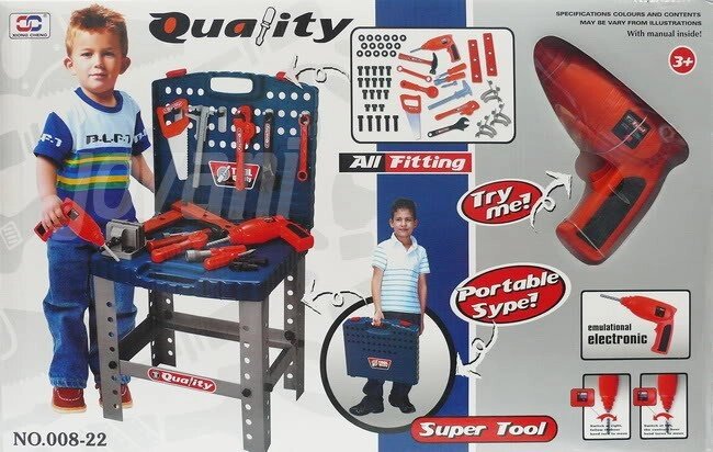 Детский набор строительных инструментов верстак на ножках с электрической дрелью 008-22 от компании Интернет магазин детских игрушек Ny-pogodi. by - фото 1