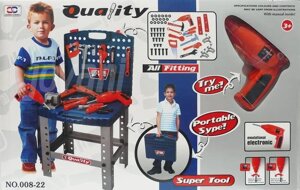 Детский набор строительных инструментов верстак на ножках с электрической дрелью 008-22