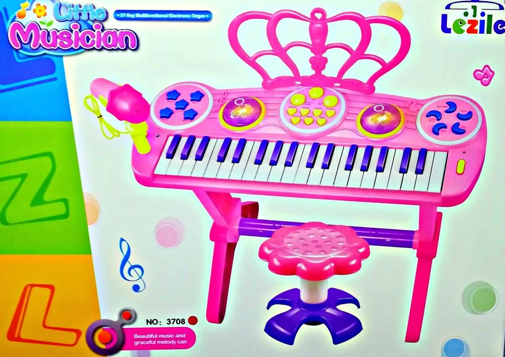 Детский синтезатор со стулом, микрофоном от сети Little Musician 3708A от компании Интернет магазин детских игрушек Ny-pogodi. by - фото 1