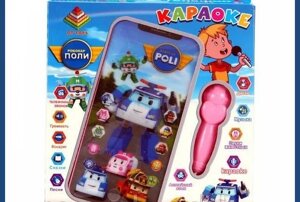 Детский телефон караоке Поли со сказками "Робокары" с микрофоном розовый DT-030C1