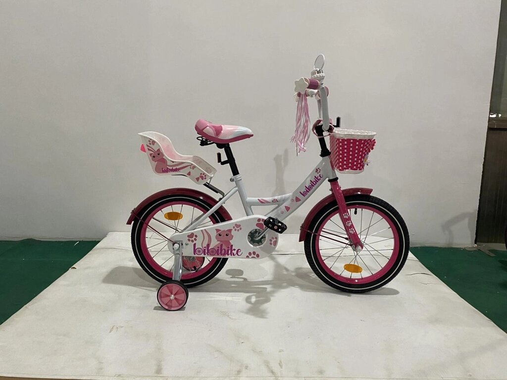 Детский велосипед Bibibike 18" для девочек, корзина, звонок, зеркало, сиденье для кукол D18-3W от компании Интернет магазин детских игрушек Ny-pogodi. by - фото 1