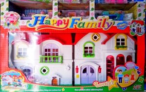Домик для кукол HAPPY family арт. 8031. световые и звуковые эффекты. набор мебели и куклы.