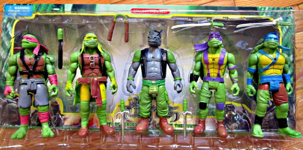 Фигурки черепашки ниндзя ninja turtles + носорог Рокстеди свет 15 см с оружием от компании Интернет магазин детских игрушек Ny-pogodi. by - фото 1