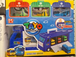 Игровой набор автобусы Тайо Tayo + контейнер с выдвижными дверцами 2099-5 The Little Bus Tayo