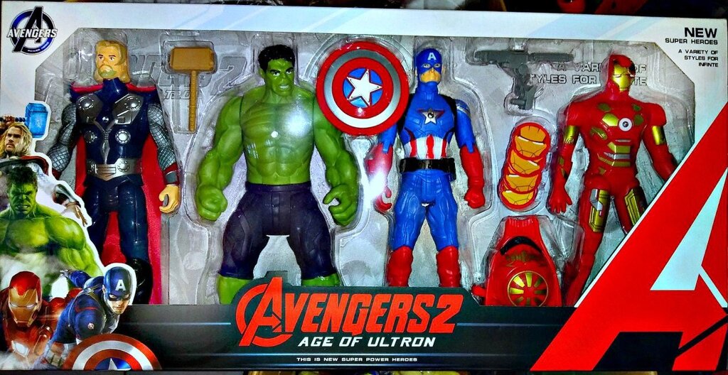 Игровой набор Мстителей 4 героя (Тор, Халк, Капитан Америка, Железный Человек) + щит капитана америка от компании Интернет магазин детских игрушек Ny-pogodi. by - фото 1