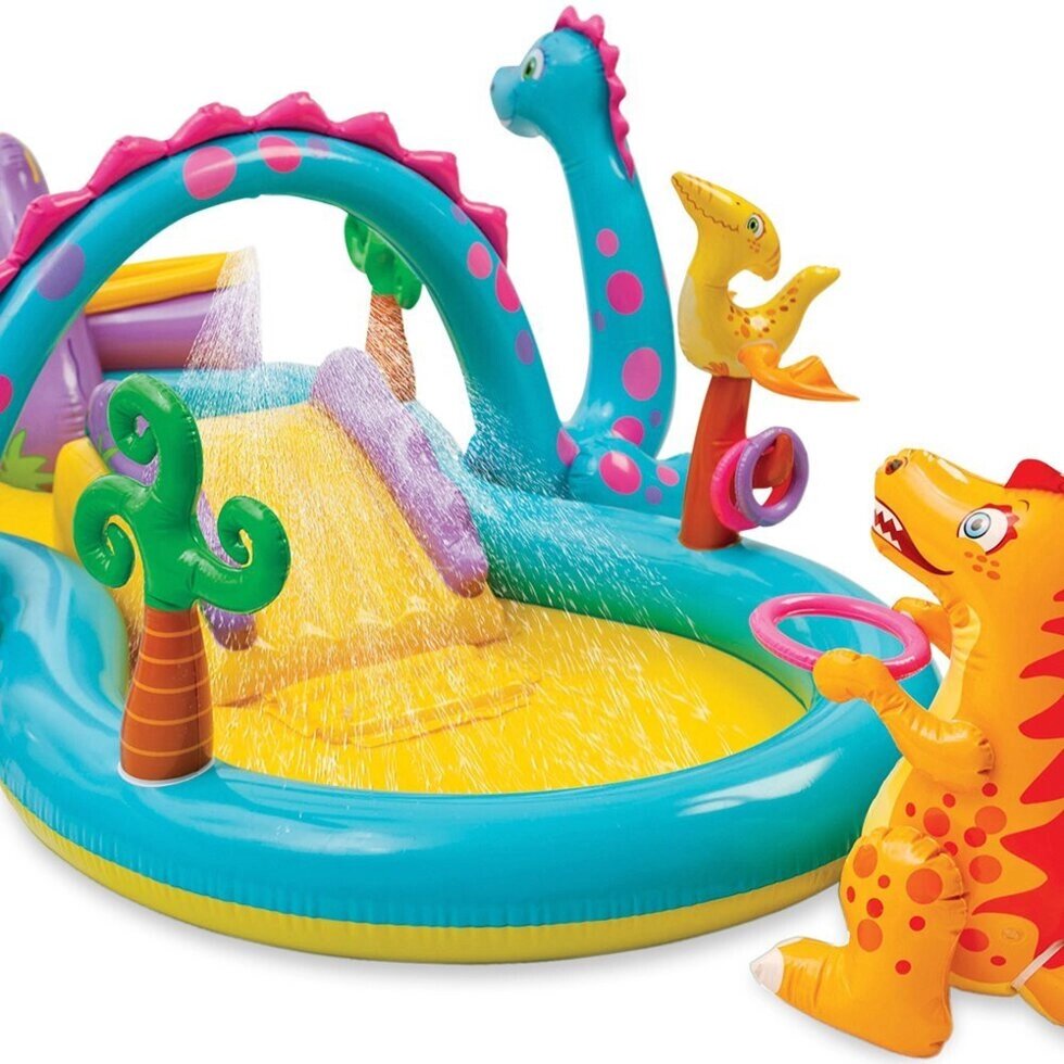 Игровой надувной бассейн с горкой  и фонтаном 251х140х86  Intex 57135 планета динозавров от компании Интернет магазин детских игрушек Ny-pogodi. by - фото 1