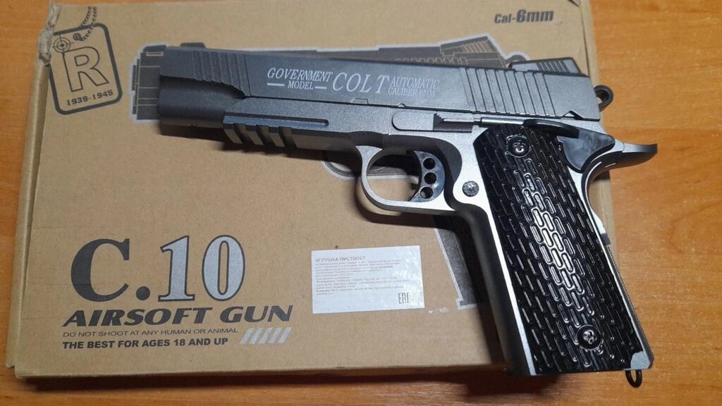 Игрушечный пневматический пистолет Кольт Colt Airsoft Gun C10 серый метало пластиковый от компании Интернет магазин детских игрушек Ny-pogodi. by - фото 1