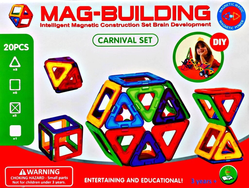 Магнитный конструктор GB-W20 MAG-BUILDING (Маг- бьюлдинг) 20 деталей от компании Интернет магазин детских игрушек Ny-pogodi. by - фото 1