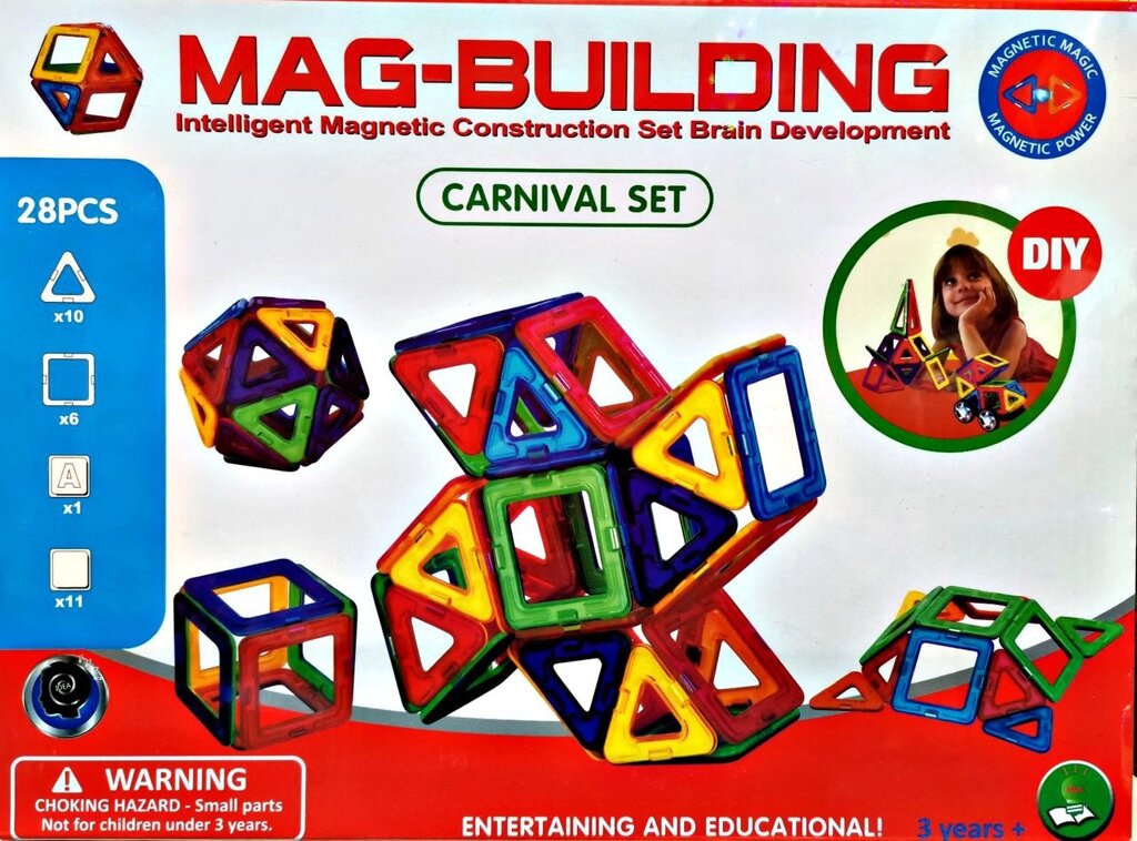 Магнитный конструктор MAG-BUILDING (Маг- бьюлдинг) 28 деталей от компании Интернет магазин детских игрушек Ny-pogodi. by - фото 1