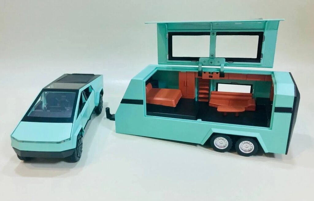 Металлическая машинка Тесла Tesla pickup trailer с домом на колесах открывается всё, разн. цвета от компании Интернет магазин детских игрушек Ny-pogodi. by - фото 1