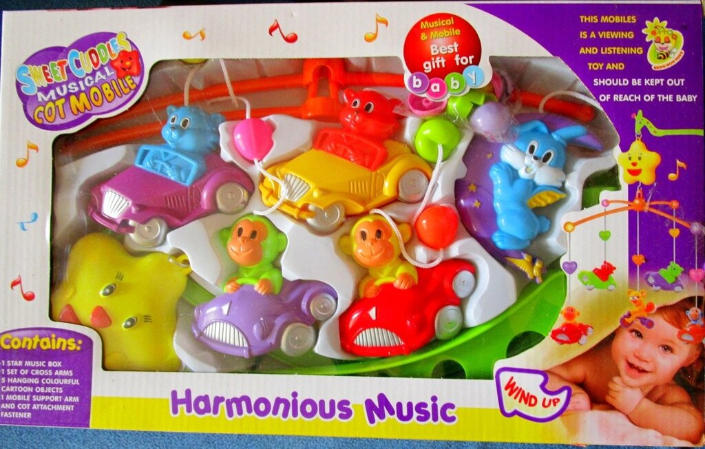 Музыкальная Карусель на кроватку "Harmonious Music", заводной механизм, 6 игровых элементов, арт. В-059 от компании Интернет магазин детских игрушек Ny-pogodi. by - фото 1