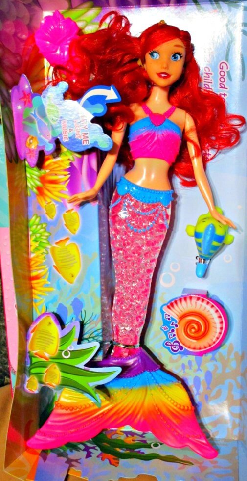 Музыкальная Кукла русалочка Ариэль  Ariel 34 см со светящимся хвостом 9888 от компании Интернет магазин детских игрушек Ny-pogodi. by - фото 1