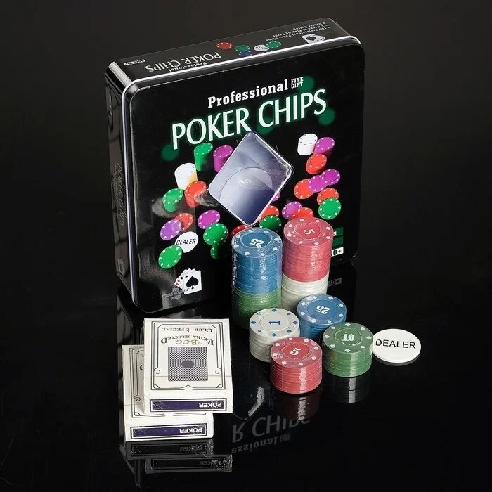 Набор для покера 100 фишек с номиналом квадратная коробка, 2 колоды карт, фишка диллера от компании Интернет магазин детских игрушек Ny-pogodi. by - фото 1