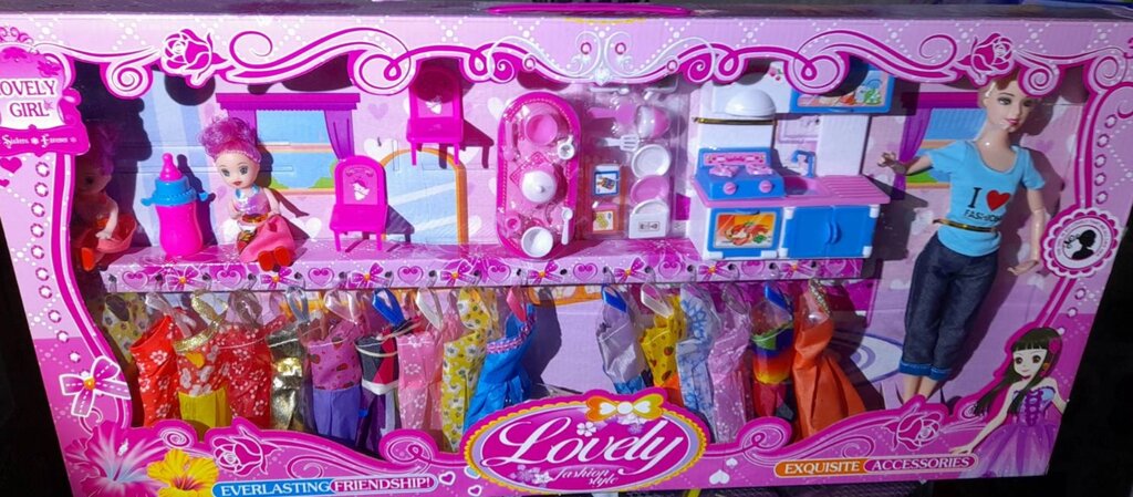 Набор кукла барби Barbie шарнирная  семья с платьми и  с аксессуарами, детская кухня от компании Интернет магазин детских игрушек Ny-pogodi. by - фото 1