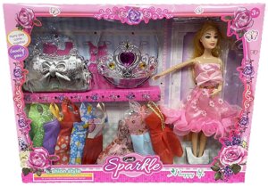 Набор кукла шарнирная Барби Barbie с 9 платьямикорона и сумочка