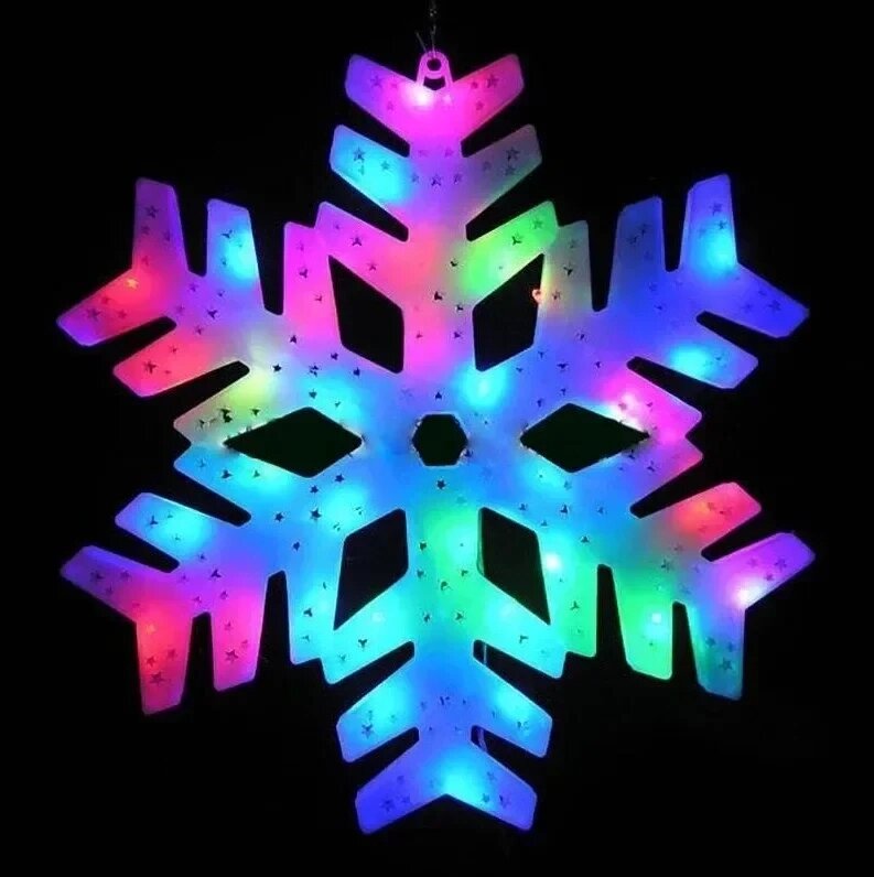 Светодиодная новогодняя Гирлянда снежинка фигурная (мультицвет) панно на стекло либо стену - скидка