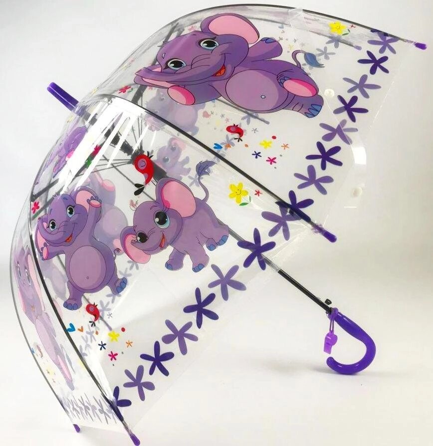 Зонт-трость прозрачный полуавтомат "слоненок" со свистком от компании Интернет магазин детских игрушек Ny-pogodi. by - фото 1